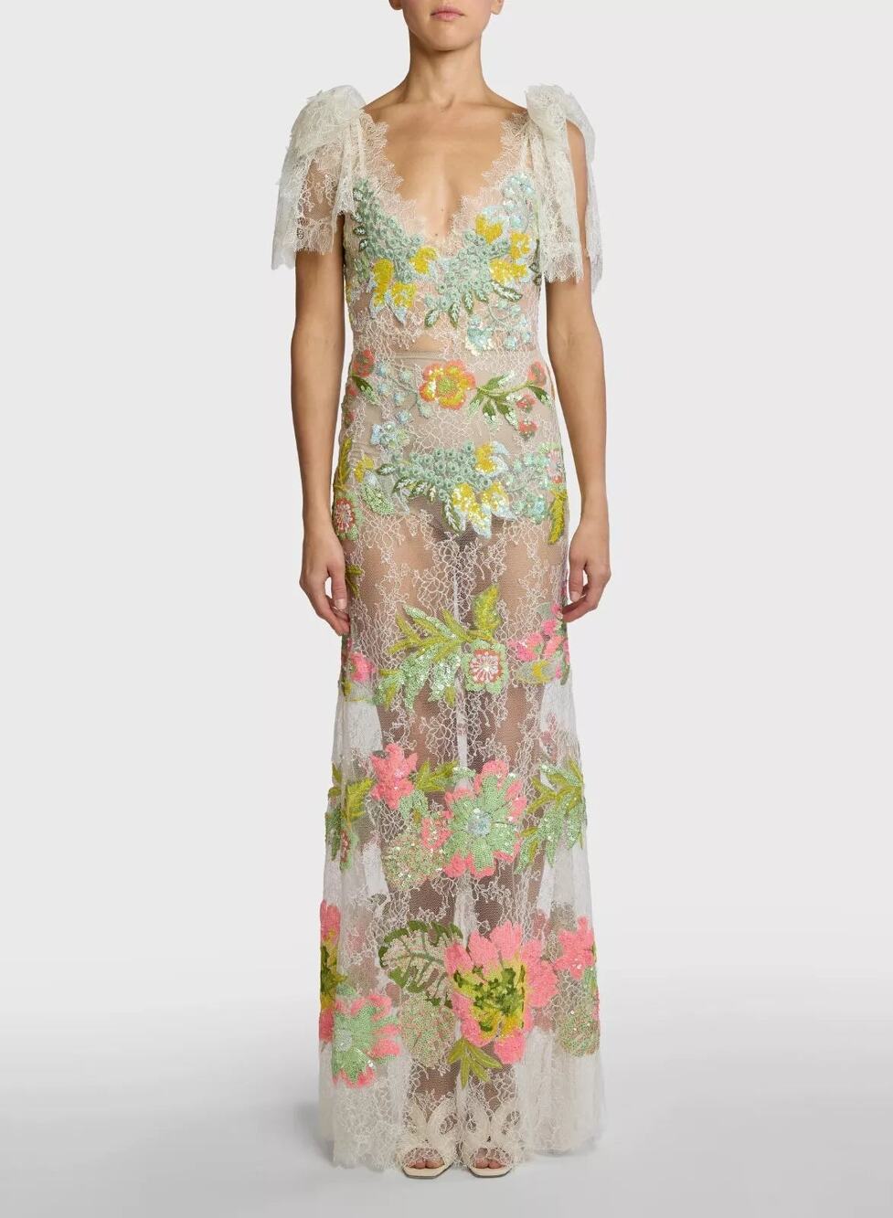 Elie Saab 2023 Runway Floral Appliqué Lace Maxi Dress in Multicolor - 2